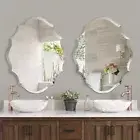 Elaborate Scalloped Edges Wall Mirror Bathroom Mirror Silver Glass Accent Mirror