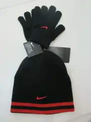 Nike Youth Boys 2 Pc. Reversible Winter Beanie Hat Gloves Set Black Red