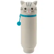 PuniLabo Single Zip Stand Up Silicone Pencil Case Grey Cat