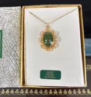 Vintage Alaska JADE STONE PENDANT NECKLACE 14K GOLD FILLED