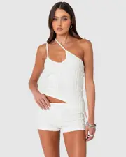 EDIKTED Womens Phoebe Asymmetric Textured Knit Top WHITE