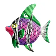 Wall Metal Fish Sculpture Art Crafts Hanging Ornament for Garden Patio Living Room Balcony Decor purple