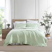 [Laura Ashley] Quilt Set, Super Soft Bedding with Matching Shams, Chic Home Decor (Claire Ruffled Green, King)
