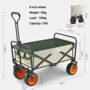 8 Inch Wheel Beige Folding Beach Wagon Cart Trolley Garden Outdoor Picnic