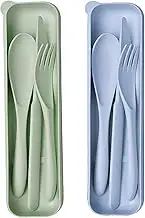 2Set Wheat Straw Travel Utensils Spoon Fork Knife,Wheat Straw Cutlery Portable Cutlery,Travel Wheat Straw Travel Utensils,Wheat Straw Reusable Cutlery Set,Reusable Wheat Straw Cutlery with Case
