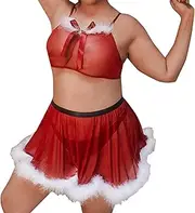 [Generic] Womens Lingerie Set with Stockings Big Breast Feather of Christmas Dress Women Plus Size Pajamas