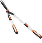Telescopic double blade hedge trimmer, manual hedge trimmer, pruning shears with sharp steel blades and shock absorbing design for trimming borders and cutting thicker branches(Ret