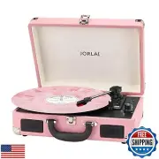 Jorlai Vinyl Record Player 3 Speed Turntable with Bluetooth, Built in Battery