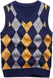 [KID1234] Boys Sweater Vest V Neck Argyle Sleeveless Uniform Knit Plaid Kids Clothes