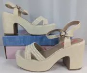 pop Applaud - Natural Woven Sandals - Size 9.5M - Chunky Platform Heel - New
