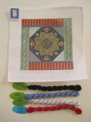 Hand Painted Needlepoint Canvas MOROCCAN IN BLUES by CREATIVE NEEDLE + 4 Skeins