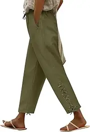 [BIRW] Womens Linen Pants with Pockets High Waist Comfy White Gauze Pants Casua Lightweight Loose Trousers