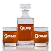 Trump Silhouette 45th Engraved Whiskey Decanter Rocks Glasses 3 Piece Set