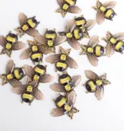 Resin Bee Charms Flat Back Cabochons Black and Gold Bumble Bee Set of 10