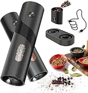 Aswalling Electric Rechargeable Salt and Pepper Grinder Set Top-Refill Automatic Pepper Mill Grinder with Charging Base