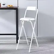 Foldable Stool Folding Bar Stool, Tall Folding Chair with Backrest, Portable Collapsible Indoor Outdoor Chairs with Metal Frame and Padded Seat(White,83cm/33in)