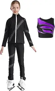 [iiniim] Big Girls Sports Tracksuit Ice Skate Jacket Pants Sets Gymnastics Leotard Athletic Activewear Set 6-14 Years