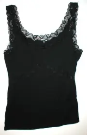 NWT New Designer Josie Natori S Black Womens Tank Top Lace Inset Trim Small Moda