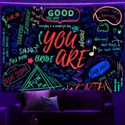 Blacklight You Are Tapestry UV Reactive Inspirational Quote Tapestries Colorf...