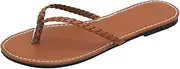 [ShuYo] Women's Leather Flip Flops, Woven Strap PU Leather Flat Sandals Slip On Slippers Casual Beach Thongs Slides Shoes