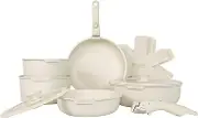 YASHE 13 PCS Pots and Pans Set Non Stick, Induction Cookware Set, Kitchen Cookware Sets with Detachable Handle, Dishwasher & Oven Safe, Cream White