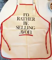 Avon Presidents Club Award Apron I’d Rather Be Selling Avon Khaki Canvas Red Tie