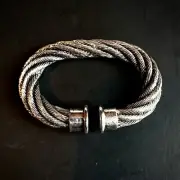 12 Designer Napkin Rings Industrial Modern Rope Twisted Cable Silver Plated