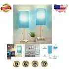 Chic Small Desk Lamp Set, Marble Base & Pull Chain Switch - Modern Blue Shade