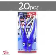 20pks Fish WOW! Fishing Hoochies Rig 4.75" Blue White UV Squid 5/0 Octopus Hook