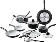 [Imusa] Nonstick Ceramic Cookware Set 14-Piece, with Soft-Touch Handles, Aluminum, Black