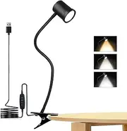 3 Modes & 10 Brightness Clip-on Reading Light - Desk Lamp with 360 Gooseneck & Memory Function for Bed, Books & Headboard