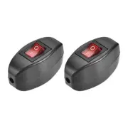 Cord Switch On-Off Control SPST Red Light Rocker Switch, Black 2Pcs