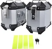 Motorcycle Back top Box case 18L Motorcycle Side Case Aluminium Alloy Motorbike Hard Side Saddlebag Box with Safety Lock and Handle(Silver)
