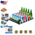 6-Row Black Fridge Drink Organizer - Holds 30 Cans with Automatic Pusher Glide