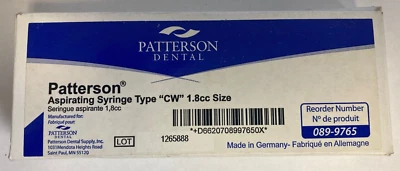 Patterson Dental Anesthetic Aspirating Syringe 1.8ml - Made Germany 089-9765