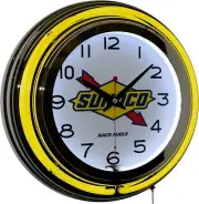 15" SUNOCO Race Fuels Gasoline Sign Yellow Double Neon Clock Gas Station Oil