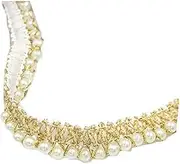 10 Yards Braided Pearls Embroidery Fringe Beads Ribbon Lace Sewing Trim Costume Dress Wedding Gifts Wrapping DIY Crafts Arts (Gold-White)