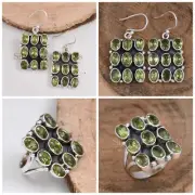Peridot Pendant with Earring Set 925 Sterling Silver Jewellery for women's