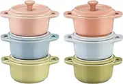 [STAUB] Stoneware Ceramic 6-pc Mini Round Cocotte Set-Macaron Pastel Colors