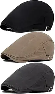 [gofidin] 3 Pieces Mens Newsboy Hat Adjustable Breathable Hats Warm Cotton Hat Flat Beret Ivy Cap Cabbie Caps Golf Hats Black, Black, One Size