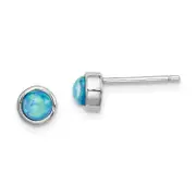 Sterling Silver Rh-Plated Polished 5mm Created Opal Round Stud Earrings