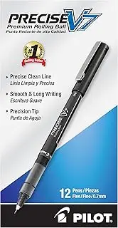 Pilot, Precise V7, Capped Liquid Ink Rolling Ball Pens, Fine Point 0.7 mm, Black, Pack of 12