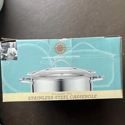 Martha Stewart Stainless Steel 8.5 Qt. (8L) Casserole with Clear Glass Lid NEW