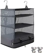 [Le Vechtoo] Hanging Packing Cube For Travel Carryon Closet Shelves Suitcase Luggage Organizer, Insert Portable Bag Compression Packable Cloth Space Saver Stow And Go Large Storage Collapsible Pack Gear Hanger XL