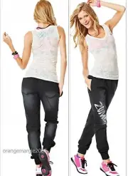 ZUMBA FITNESS Black Denim Stretch Pants EliteZWear from U.K. - Convention M L