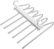 AIMALL Stainless Steel Pants Rack, Folding Telescopic Multifunctional Anti-Slip Wardrobe Organizer, Space-Saving Multi-Layer Clothes Hanger, 12.99x11.81x6.30 inches