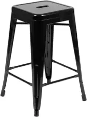 Lily 24" High Metal Counter-Height, Indoor Bar Stool in Black - Stackable Set of