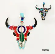 HANDCRAFTED CELESTIAL MULTICOLOR TURQUOISE OPAL INLAY 925 SILVER BUFFALO PENDANT