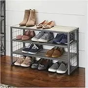 Freestanding 3 Tiers,12-Compartment Garment Shoe Rack Wood, Gray Shoe Cupboard