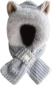 [Generic] 2 In 1 Hooded Scarf For Women, Cute Foxes Ears 2-in-1 Hat And Scarf, Warm Winter Hat Scarf Hat, Ear Protection Hat Hooded Scarf For Kids Women